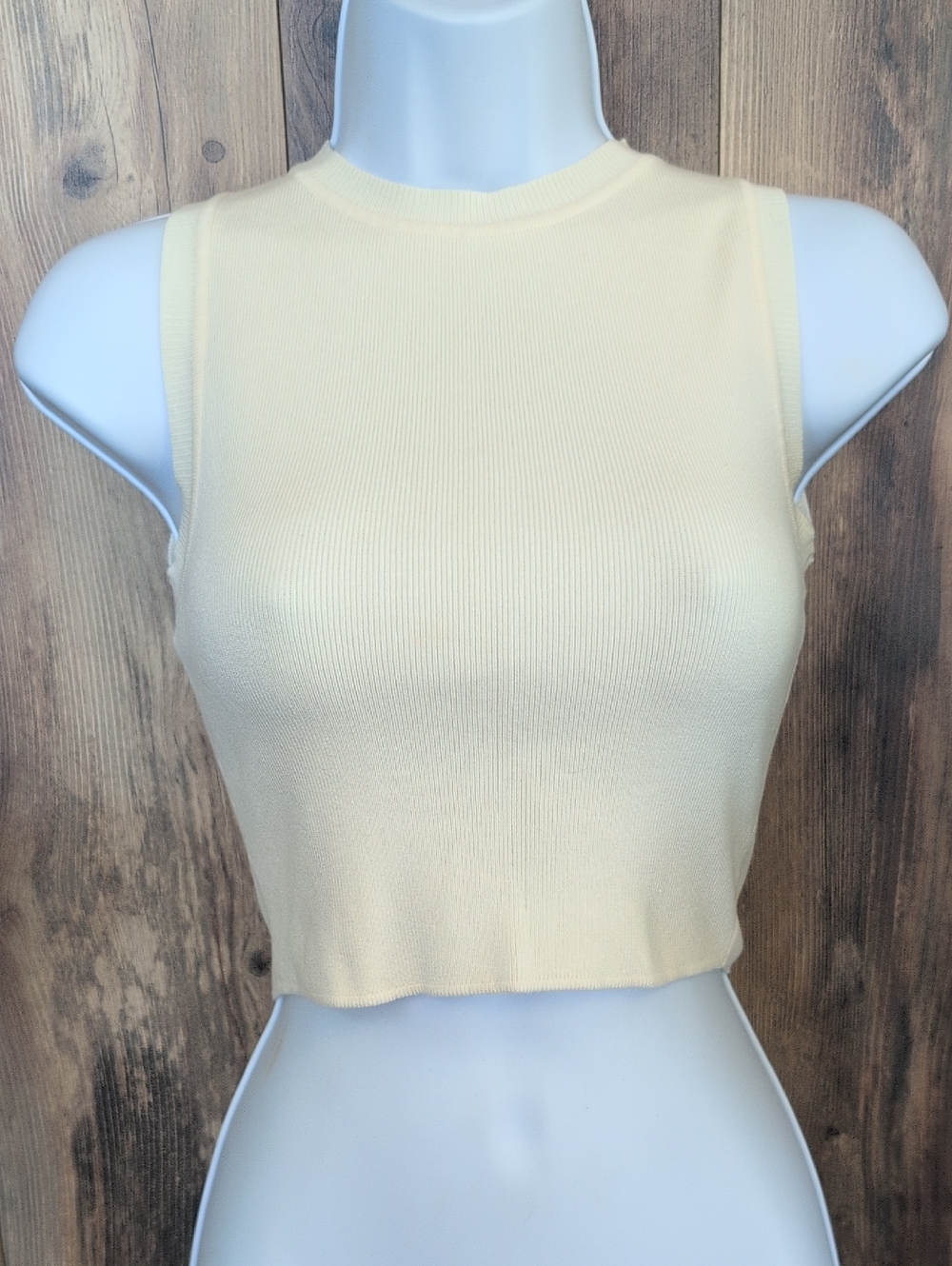 Zara Pale Yellow Ribbed Sleeveless Fitted Crop Top Tank S           F229